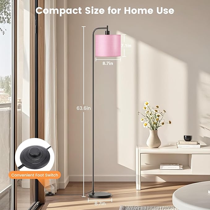 Floor Lamp with Linen Shade, Dimmable Tall Standing Lamp with Remote Control & 3 Color Temperatures, Modern Corner Floor Lamps for Living Room Bedroom Office, 9W LED Bulb Included