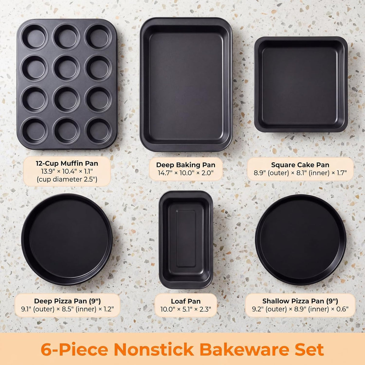 Skiennix Nonstick Baking Set - 6-Piece Bakeware Set with Roasting Pan, Cookie Sheet & More | Oven & Dishwasher Safe Carbon Steel