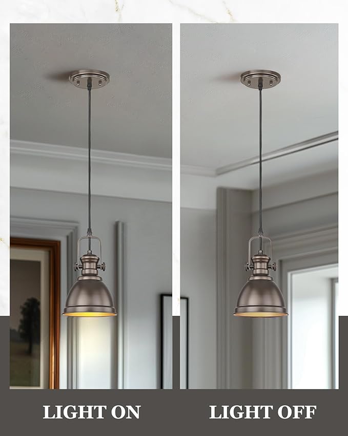Pendant Lights Kitchen Island, Farmhouse Hanging Lights Fixtures with Metal Shade, Rustic Kitchen Pendant Lighting Over Island for Dining Room, Oil Rubbed Bronze, AD-2151-1P-ORB