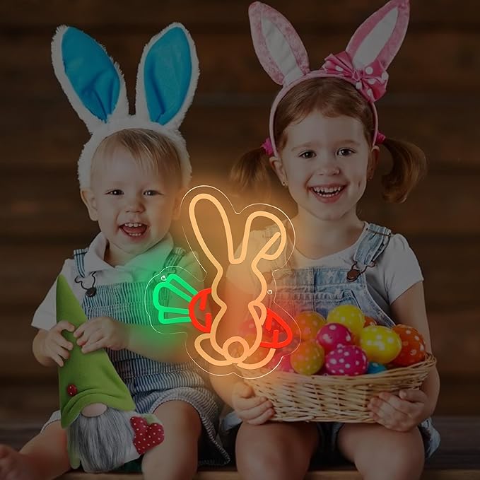 Easter Bunny Neon Sign for Easter Decorations, Party Home Room Decor, Wall Decor, Gifts for Kids