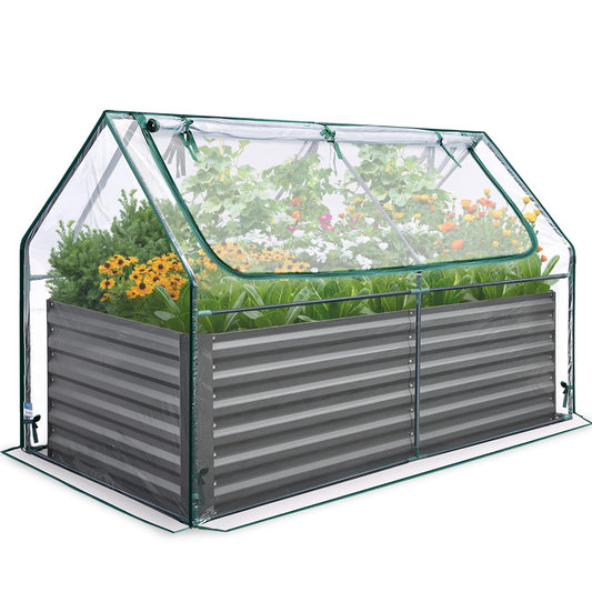 Quictent Raised Garden Bed Galvanized Raised Beds for Gardening Vegetables with Cover 6x3x2 ft Tall Metal Planter Box Outdoor Use (Clear)