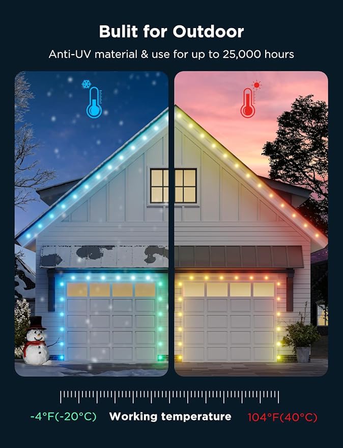 Govee Outdoor LED Strip Lights, 45 RGBIC LED Lights 50FT String Lights with 65 Scene Modes, Halloween Decoration Work with Alexa, Google, APP Control, IP65 Waterproof