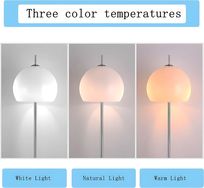 Bofea-White Floor Lamps for Living Room,Modern Milk Glass Standing Lamp with Foot Switch,3 Color Temperature Couch Reading Floor Lamp,Nightstand Light,Chrome Pole Tall Lamp,Mushroom Lights for Bedroom