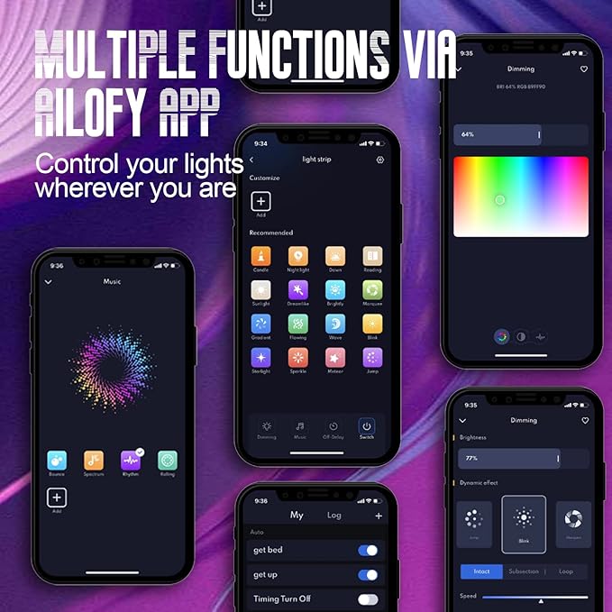 Ailofy Smart LED Strip Lights Pro 16.4ft, 16M Colors Changing, Multi-Scenes, App Control, Work with Alexa/Google Assistant, Dimmable, Sync with Music, WiFi LED Strips for Bedroom, Living Room