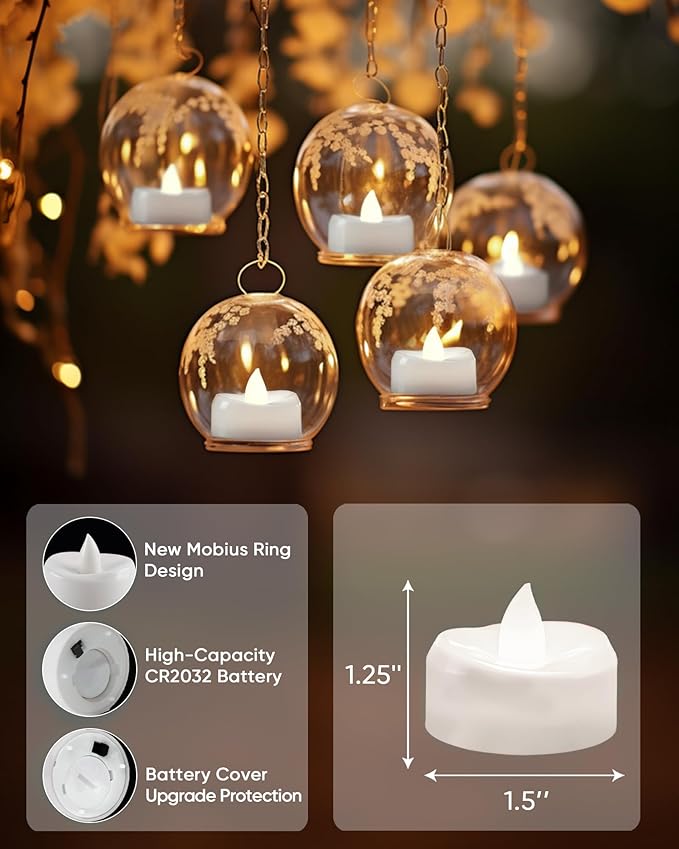 LED Candles, Tea Lights Candle Battery Operated, 100-Pack 200+Hours Flameless Tealight Candle, Realistic Tea Lights for Halloween Christmas Wedding, Pure White Light