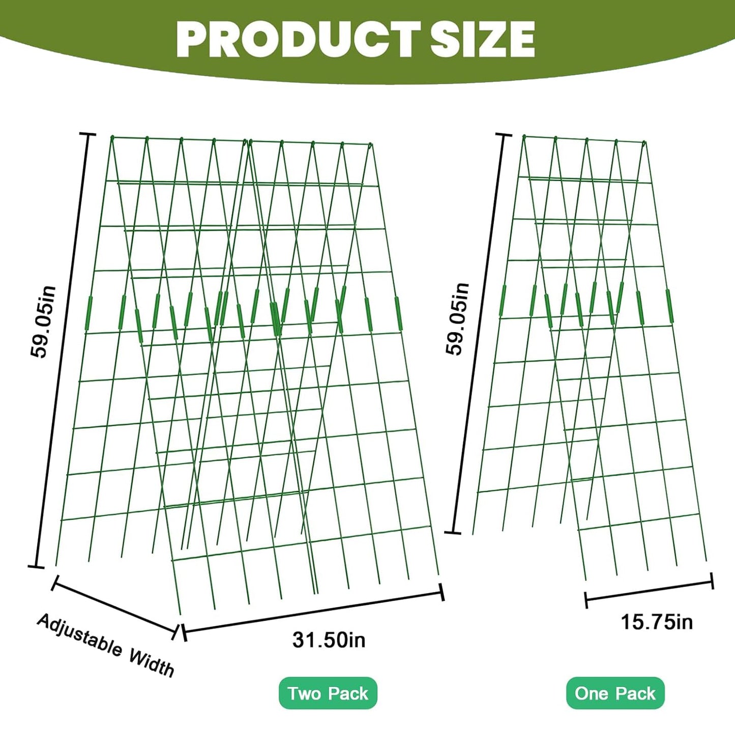 UrGROWA Cucumber Trellis 2 Pack, 59" H Foldable A-Frame Garden Trellis for Raised Bed Garden Grow Support with Plant Support Clips, Twist Ties for Cucumber,Tomato, Climbing Plants and Flowers
