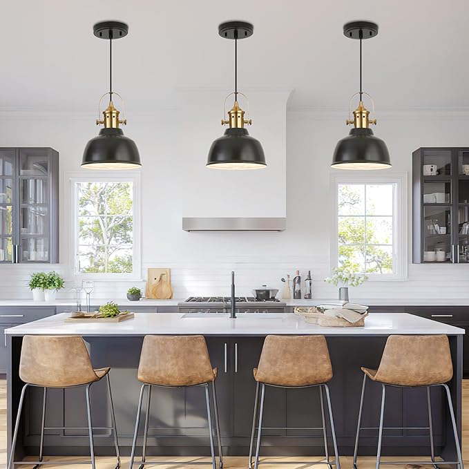 Farmhouse Small Pendant Lights, Black Pendant Lighting for Kitchen Island, lndustrial Adjustable Height Hanging Light for Barn, Dining Room, 1 Pack