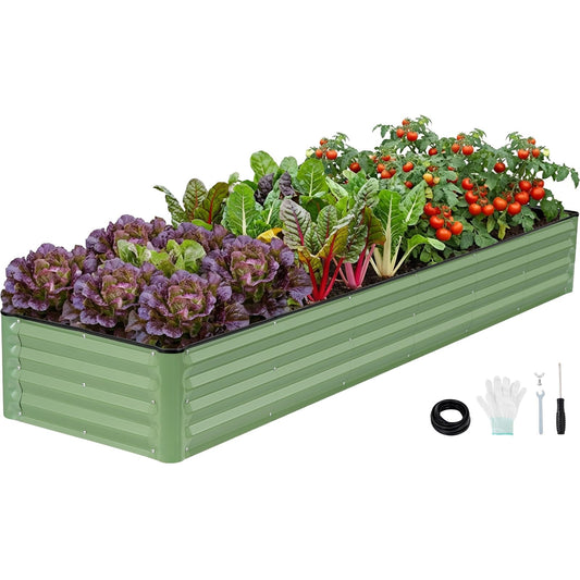 INNO STAGE Galvanized Raised Garden Bed Kits, 8x2x1ft Metal Raised Garden Beds Outdoor, Large Steel Raised Planter Bed with Gloves for Vegetables & Flowers Patio Ground Planter Box (Olive Green, 1PC)