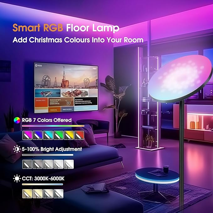 30W/2600LM Bright Floor Lamp with Remote Control, RGB Color Changing Torchiere Floor Lamp, Stepless Adjust Color Temperatures and Brightness for Bedroom and Play Room