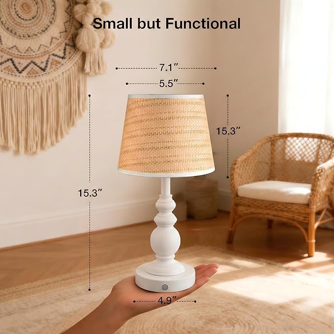 Cordless Boho Sculptural Table lamp White, 5200-mAh Rechargeable Battery Touch Lamp, 3-Way Dimmable, Build-in LED 320 Lumens Max, Resin Home Decor, for Bedroom Living Room Dining Room