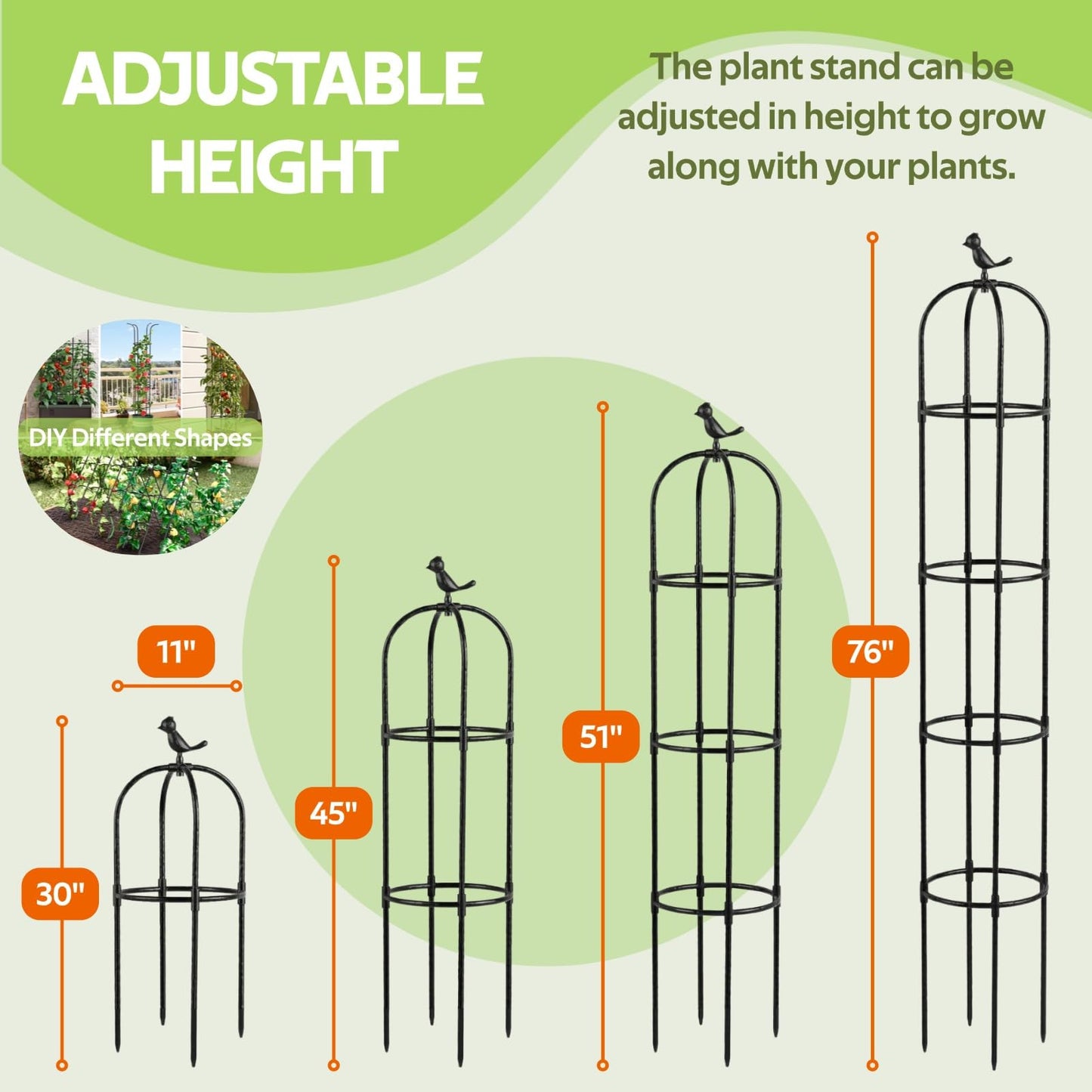 Jesosia 2 Pack Obelisk Trellis for Climbing Plants Outdoor - Heavy Duty Plastic Coated Steel Garden Arch Metal Trellis - Rustproof Tomato Cage Vertical Plant Support for Vines Vegetable Flower Indoor
