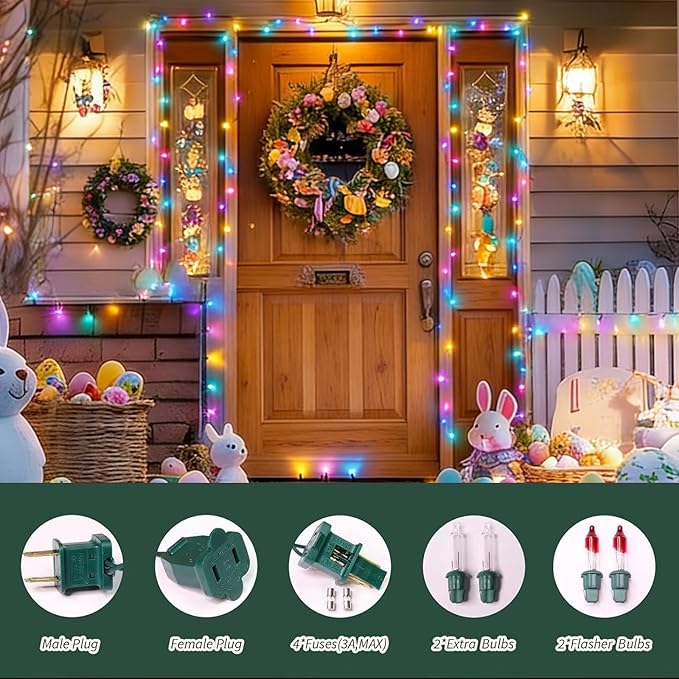 LAMPHOME Easter Decorations Mini String Lights, 150 Count 31.9Ft Pink & Multicolor Easter Lights, Plug in Waterproof Easter Lights for Indoor Outdoor Easter Garland, Tree, Party & Holiday Decor
