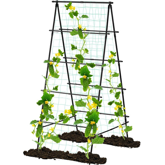 Yotoworth Garden Trellis for Climbing Plants, 71" H x 32" W Metal A-Frame Cucumber Trellis Outdoor Fruits Watermelon Plants Vegetable Tomato Squash Peas Beans, with Netting, Black