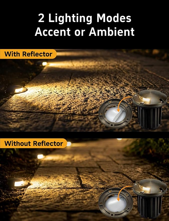 Gardenreet Outdoor Low Voltage Well Lights - Brass Low Voltage 12V Replaceable Bulb In-Ground Lighting, LED Turret Top Fixture, Antique Bronze for Patio Backyard House with 2700K Warm White MR16 Bulb