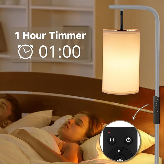 Floor Lamp for Living Room, 9W LED Bulb, Remote Custom Color Temperature & Brightness, Tall Standing Lamps for Bedroom Office, Grey
