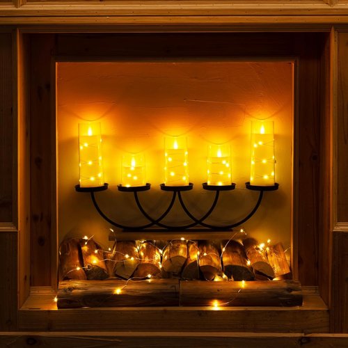 Homemory Flameless Candles - LED Candles with Fairy Lights & Remote Control | Ivory Set of 5 (5", 6", 8", 8")