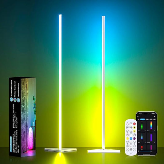 MIHEAL 2PCS Corner Floor Lamp, Synced Lights LED Control Floor Lamp RGB Light 56" Smart LED Corner Lamp App and Remote for Living Room Gaming Bedroom and Etc."