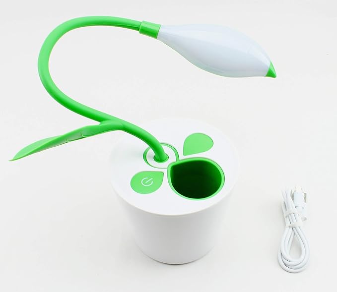 LED Desk Lamp Eye-Caring Nightlight Pea Sprout Table Lamp Touch Control with 3 Brightness Levels Light Home Décor, with Storage Space Pen Holder
