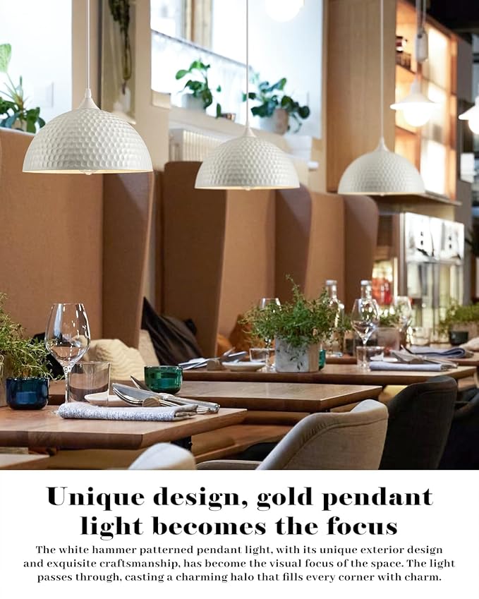Hammered Dome Pendant Light 1 Pack, White Pendant Lights, 12 Inch Metal Industrial Pendant Light, Kitchen Island Pendant Lights for Kitchen, Dining Room, Bar