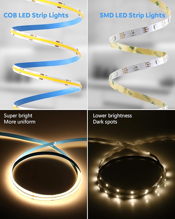Aclorol 50FT LED Strip Lights COB 3000K Warm White Dimmable 24V LED Light Strip Kit High Density Bright Tape Lights with Power Supply for Cabinet Display Home DIY Lighting Projects CRI85+ 320LEDs/M