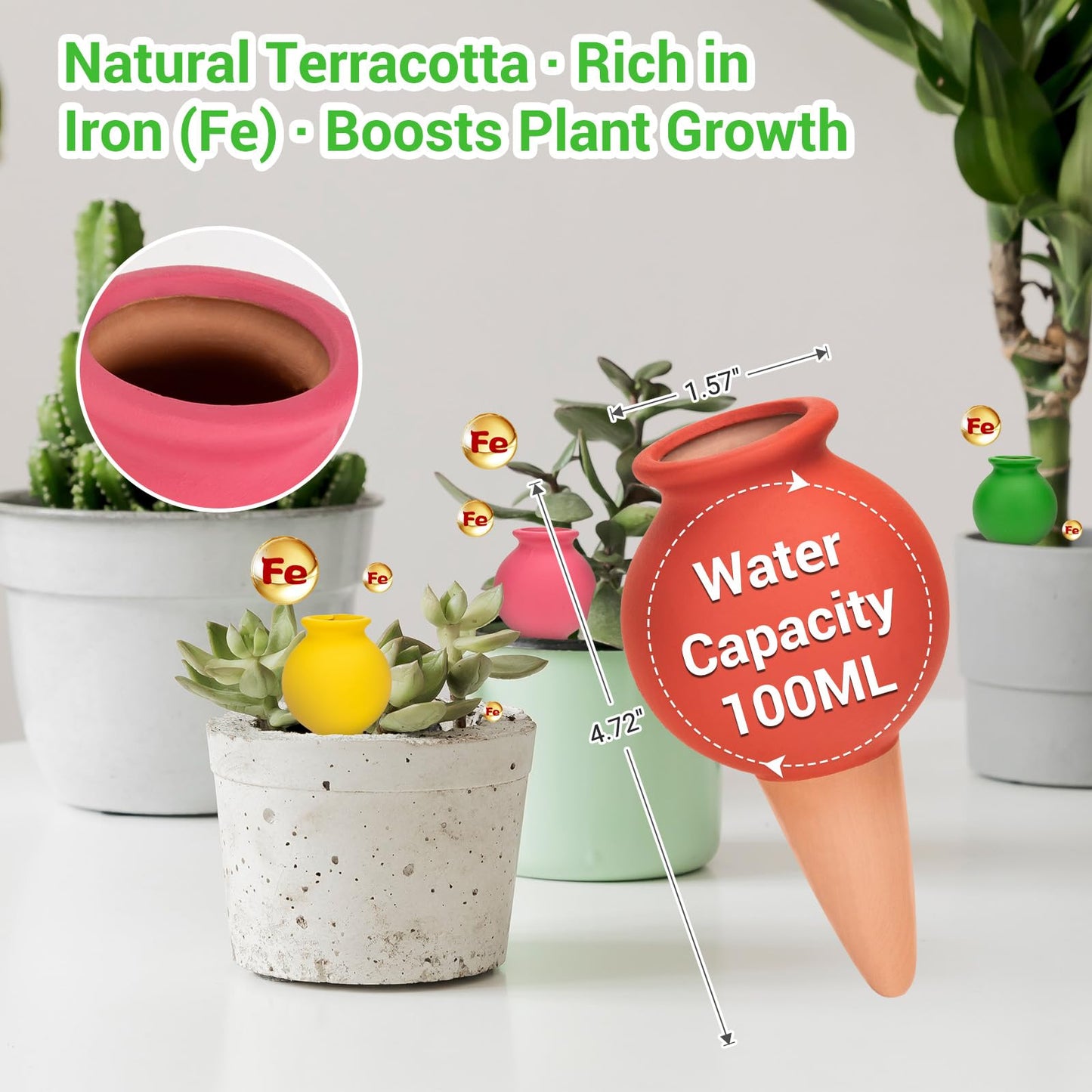 AquaLume Terracotta Watering Spikes Set -Self Watering Planter Insert with 4 Pcs Automatic Plant Watering System for Indoor Potted Plants, Outdoor Garden, Vacation Plant Care Accessories