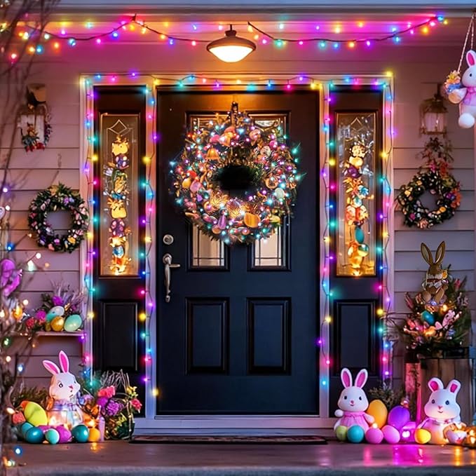 Easter String Lights Battery Powered, 2 Pack Total 66.6 FT 200 LED Colorful Pastel String Lights for Indoor Outdoor Easter Decorations, Twinkle Fairy Light for Home Party Room Party Decor