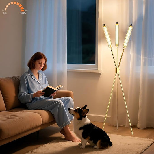 Lightdot LED Tripod Floor Lamps for Living Room, Stepless Dimmable Modern Standing Tall Lamp with 360° LED LampHead,Mid Century Industrial Floor Lamp for Bedroom/Sofa Beside/Corner Decor-Gold