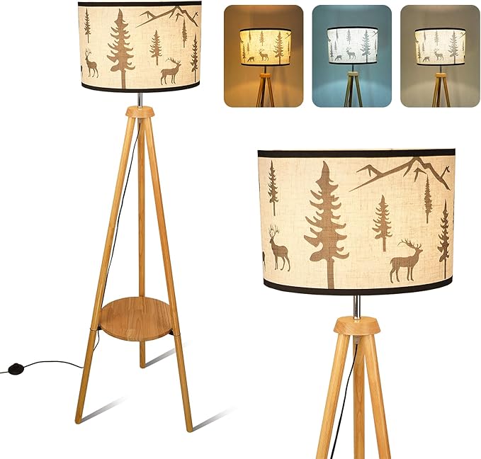 Tripod Floor Lamps for Living Room Tall Standing Lamp Modern Floor Lamp with Fabric Shades,Dimmable Floor Lamp Industrial Reading Light for Living Room,Bedroom,Office