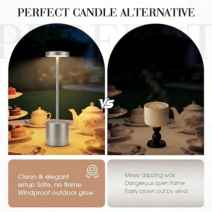 Cordless Table Lamp – 2 Pack Rechargeable Table Lamps, 5000mAh Battery Operated Lamp with 3-Color Dimmable Light, Outdoor Table Lamp for Bedroom, Restaurant, Patio, Home Décor (Silver)