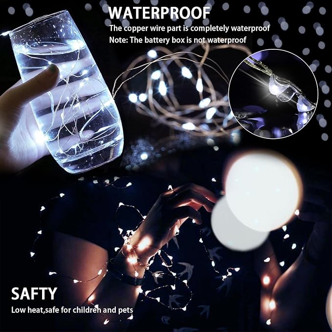 12 Pack Fairy Lights 7Ft 20 LED Twinkle String Lights 3 Modes Battery Operated Waterproof Firefly Starry for Mason Jar Wedding Bedroom Patio Christmas Valentines Day Table Centerpieces,White