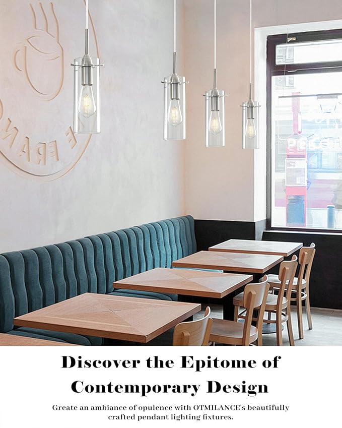 Glass Pendant Lights Kitchen Island 2 Packs, Brushed Nickel Pendant Light, Modern Clear Glass Pendant Light Fixture, Hanging Pendant Lights for Kitchen Island Dining Room Hallway