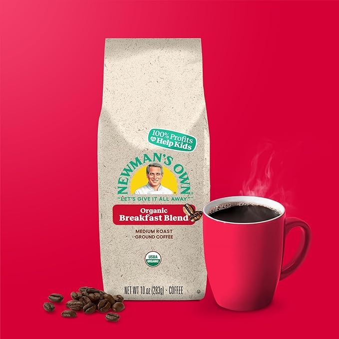 Newman's Own Organics Breakfast Blend,Ground Coffee,Fair Trade Certified,Medium Roast,Bagged 10oz,(Pack of 4)