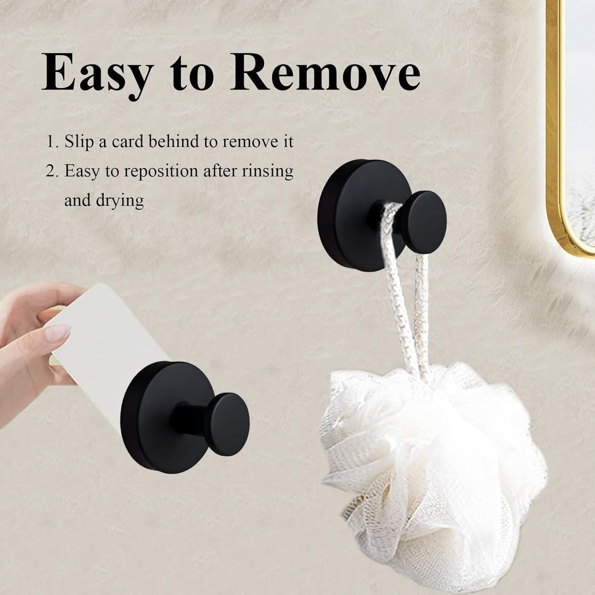 Skiennix Suction Cup Hooks - Stainless Steel Towel Holders for Bathroom & Kitchen | 2 Pack, Matte Black