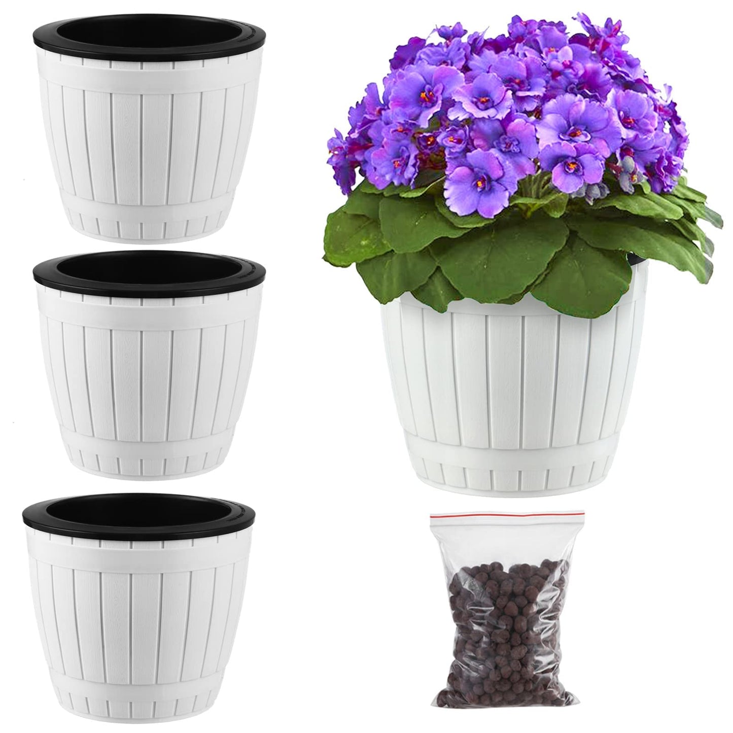 Planterhoma 3 Pack Self Watering Pots for Indoor Plants, 7.1 Inch Plastic Plant Pots, White