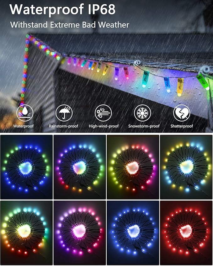 ALITOVE 500pcs 12V WS2811 Pixel String Light with Waterproof xConnect Pigtail 12mm Diffused Dream Color LED Pixel Light Addressable RGB Outdoor Light for Halloween Christmas Billboard House Decor