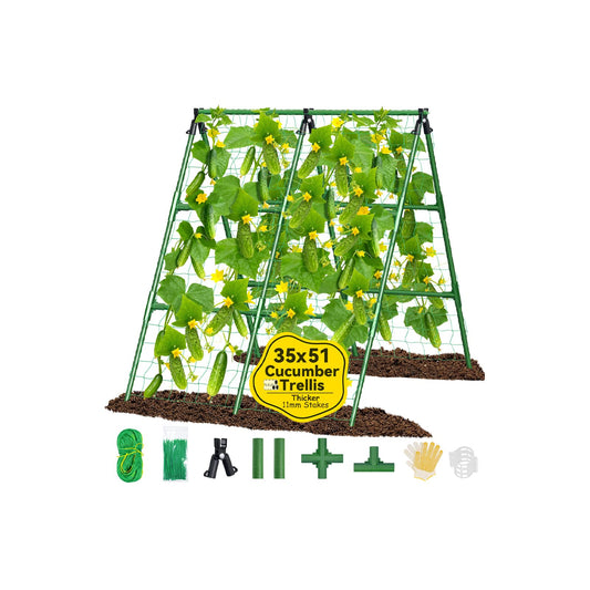 Sunwinx 35x51 Inch Cucumber Trellis for Raised Bed, Adjustable A-Frame Garden Trellis for Climbing Plants Outdoor with Climbing Net, Meal Plant Trellis for Vegetables Pea Bean Tomato Squash Grape
