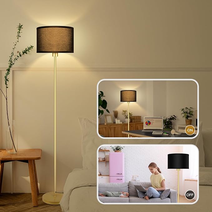 Floor Lamp, Black Standing Lamp, 58" Tall Lamps for Living Room, Simple Pole Lamp with Black Lampshade, On/Off Foot Pedal, Bright Dimming Light for Kids Room Bedroom Office Decor - Gold(No Bulb)