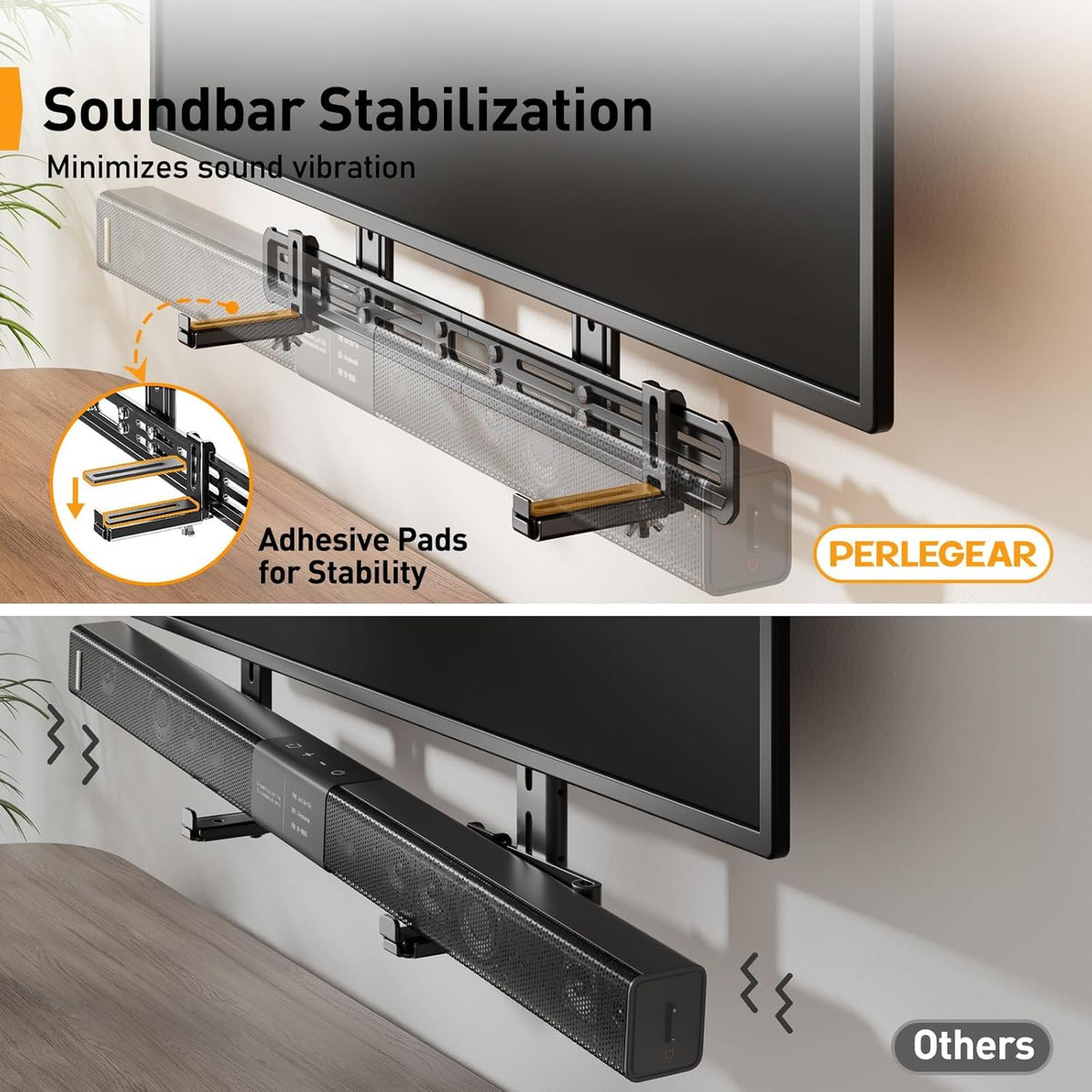Perlegear Soundbar Mount - Versatile Under TV Sound Bar Holder | Supports Up to 15 lbs, Non-Slip Base, Extends 3.5” to 6”