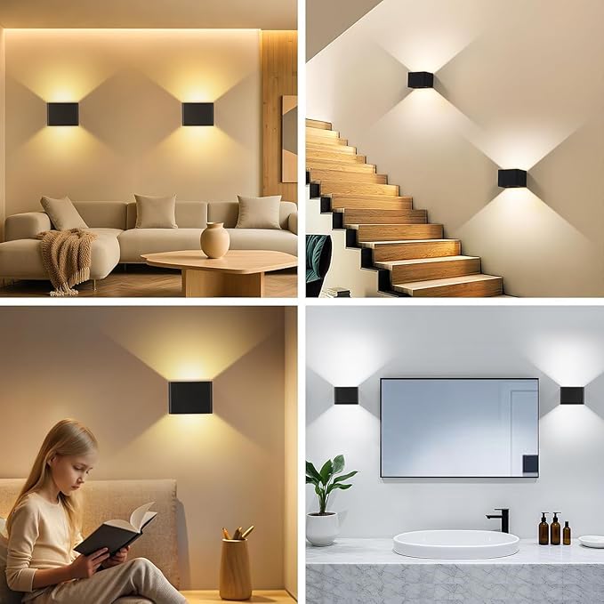 Motion Sensor Wall Sconces Indoor Set of 4, 6000mAh Wireless Rechargeable Battery Operated LED Wall Sconce Up & Down with Touch & Remote Control, Battery Powered Magnetic Wall Lamps with 3CCT, Black