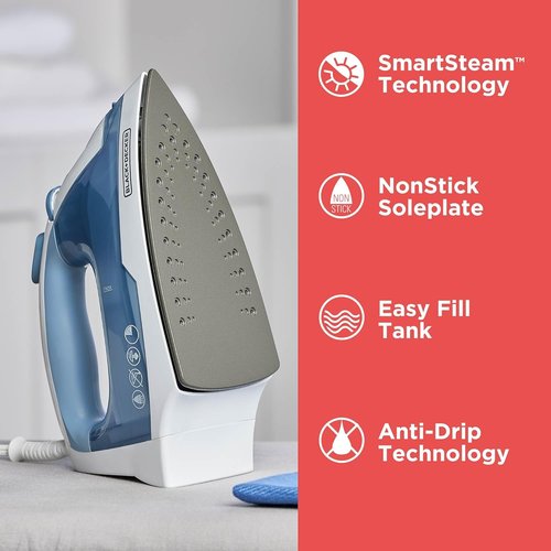 BLACK+DECKER Easy Steam Iron - Lightweight, Nonstick Plate, Automatic Shutoff | 1200 Watts