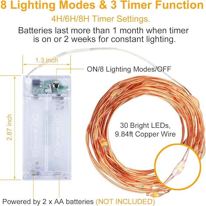 innolife 6 Pack LED Fairy String Lights Battery Operated with Remote Control & Timer, 10 Ft 30 LED Copper Wire Twinkle Lights for Bedroom Christmas Wedding Party Indoor Outdoor Decoration