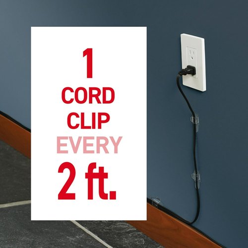 Command Cord Clips - Damage-Free Hanging Cable Clips for Easy Wall Installation | 13 Clear Clips & 16 Strips