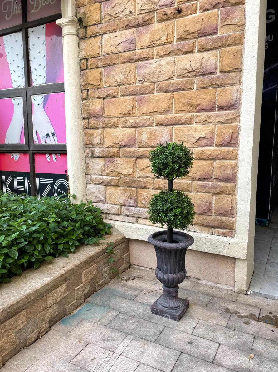 ALL SEASON GREEN 3ft Topiary Trees Artificial Outdoor Double Ball Shape Boxwood Topiary UV Resistant, Front Porch Decor Set of 2