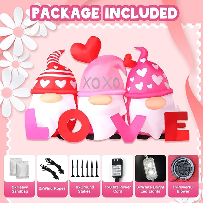 Valentines Day Inflatables Outdoor Decorations 6ft Long Gnome Love Blow Up Yard Décor Sweet Romantic Cute LED Lights for Indoor Outside Wedding Holiday Party Garden Lawn