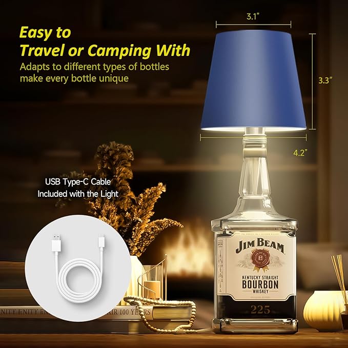 2025 New Wireless Bottle Lamp - LED Bottle Lights for Liquor & Wine Bottles, Cordless Lampshade, Whiskey Bottle Top Light, Bottle Stopper Night Light Kit, Rechargeable 3-Tone Touch-Dimmable