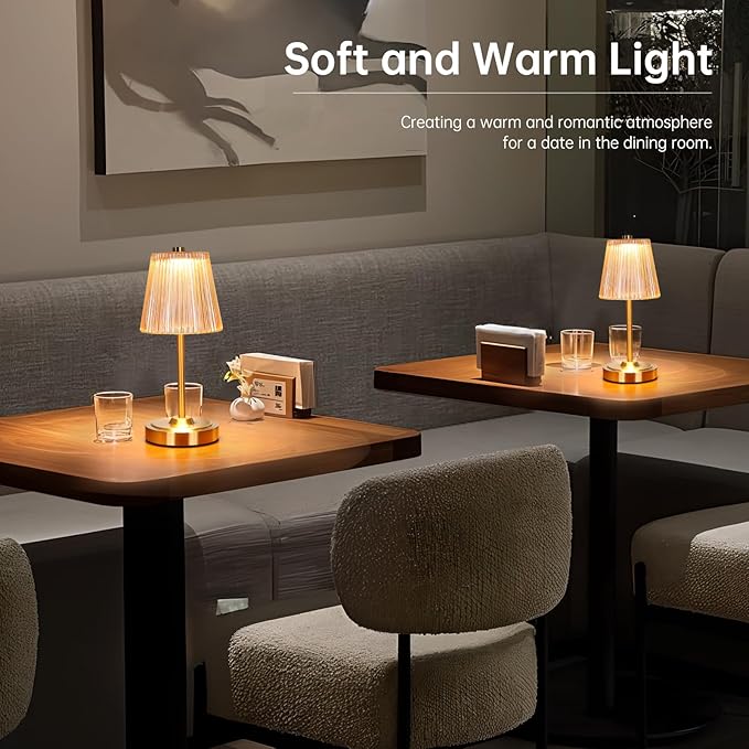 Cordless Touch Table Lamp with 5200mAh Battery - 3 Adjustable Color Temperatures & Dimmable, Rechargeable Desk Lamp for Bedroom, Living Room, Office, Entryway, Bookshelves (Amber Stripe)