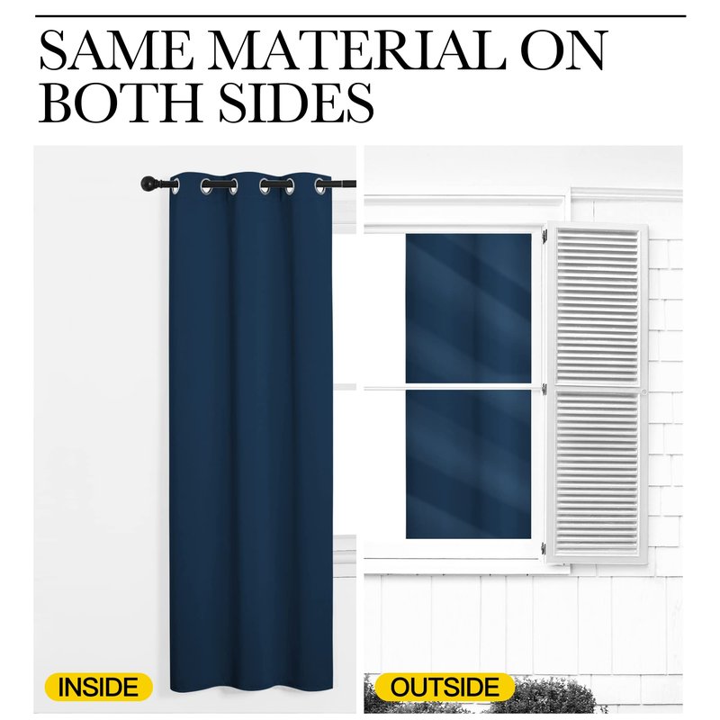 NICETOWN Moroccan Blue Room Darkening Curtains for Kitchen, Window Treatment Thermal Insulated Solid Grommet Room Darkening Curtains/Drapes for Bedroom (Set of 2, 42 inches Wide by 68 inches Long)