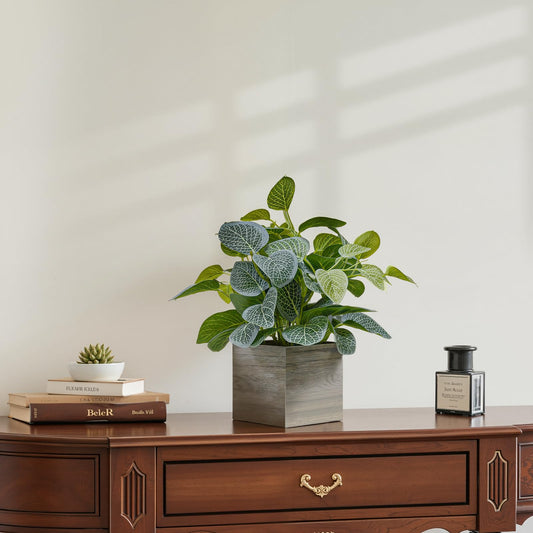 Nztze 2 Pack 12" Medium Eucalyptus Fake Plants, Artificial Plants Indoor with 4 Inch Wooden Planters, Faux Potted Plants for Home Decor, Desk, Shelves, Desktop, Coffee Table, Bedroom