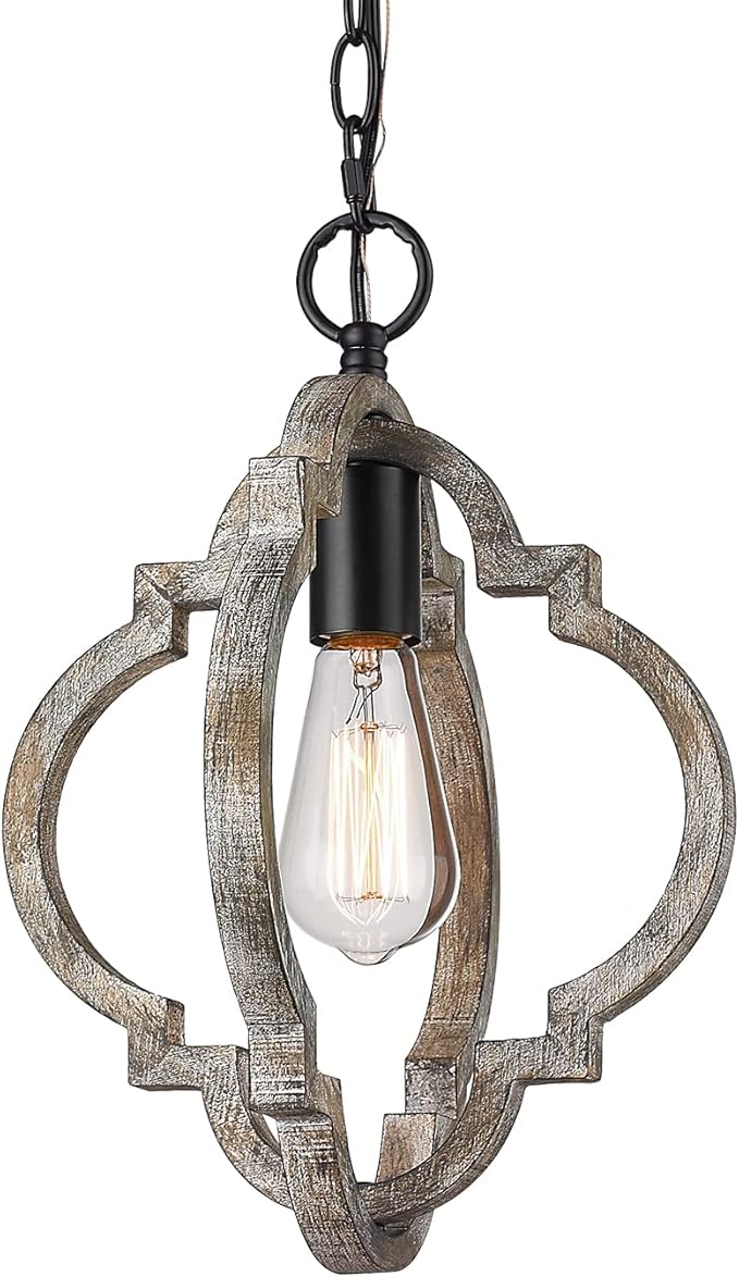 CALDION Farmhouse Pendant Lights, Wood Dining Room Light Fixtures, Adjustable Height Hanging Pendant Lights for Kitchen Island, Foyer, Entryway