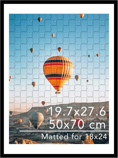 **JCJMY Puzzle Frame - Display 50x70 cm Puzzles | Fits 18x24 with Mat or 19.7x27.6 Without - Black**